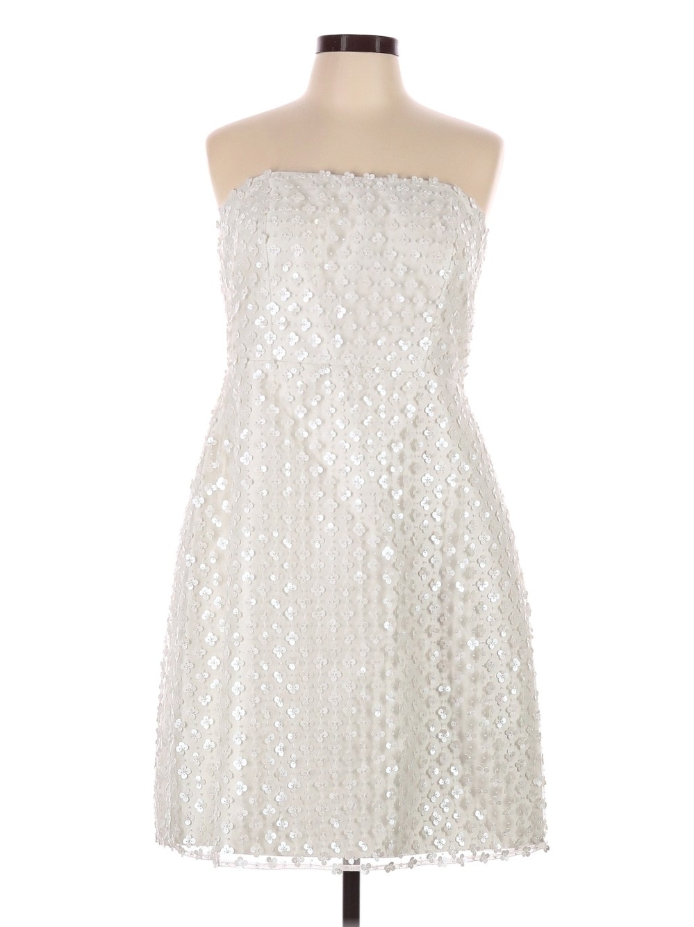 Dessy Collection White Strapless Sequin Beaded Mini Dress Size 14R